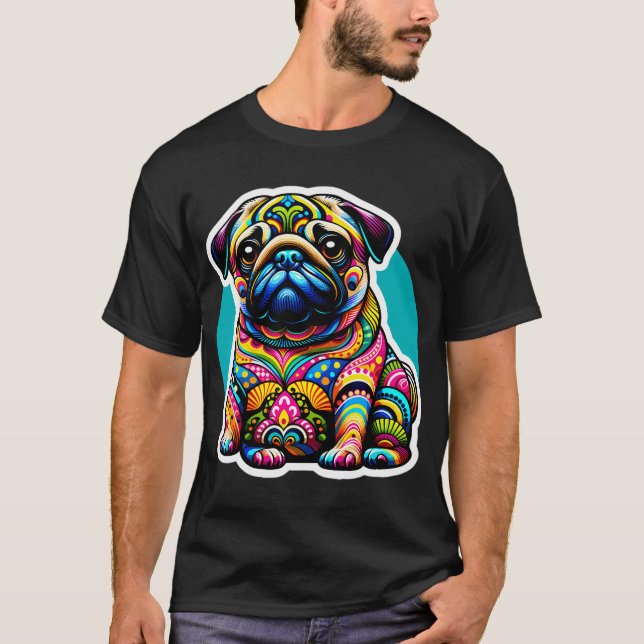 Psychedelic Pug Splendour: A Vivid Tapestry of Can T-Shirt (Front)