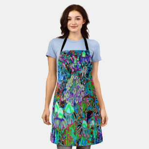 Psychedelic Purple and Lime Green Garden Flowers Apron