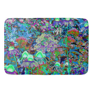Psychedelic Purple and Lime Green Garden Flowers Bath Mat
