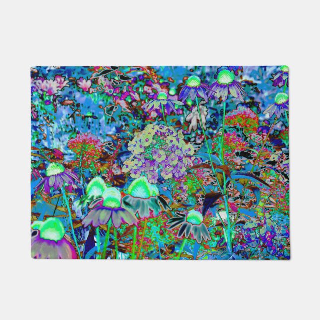Psychedelic Purple and Lime Green Garden Flowers Doormat (Front)