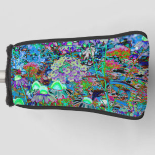 Psychedelic Purple and Lime Green Garden Flowers Golf Head Cover