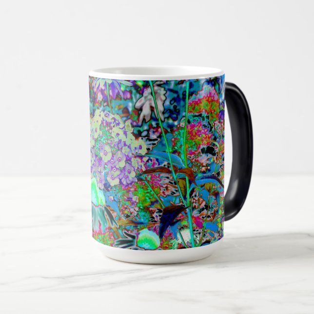Psychedelic Purple and Lime Green Garden Flowers Magic Mug (Front Right)