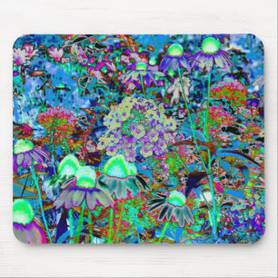 Psychedelic Purple and Lime Green Garden Flowers Mouse Mat