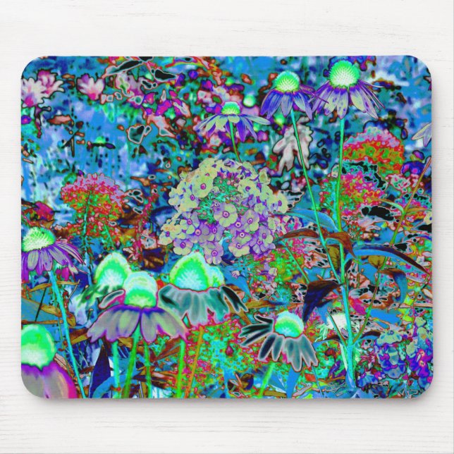 Psychedelic Purple and Lime Green Garden Flowers Mouse Mat (Front)