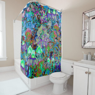 Psychedelic Purple and Lime Green Garden Flowers Shower Curtain