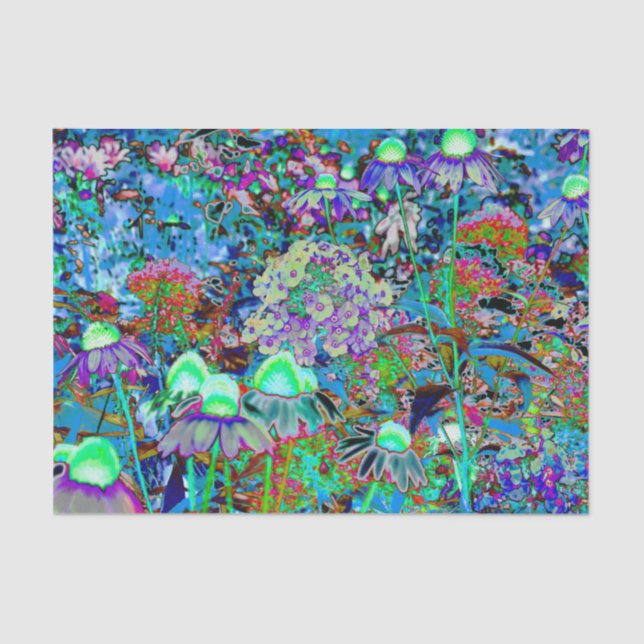 Psychedelic Purple and Lime Green Garden Flowers Tissue Paper (Front)