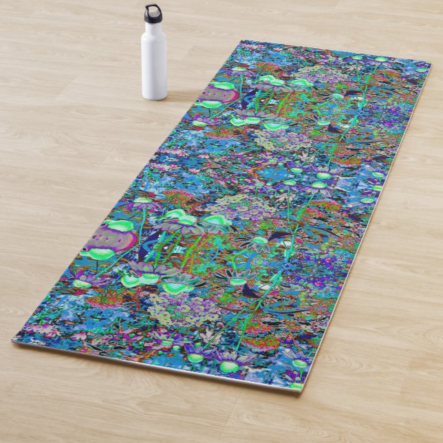 Psychedelic Purple and Lime Green Garden Flowers Yoga Mat (In Situ)