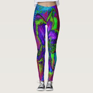 Psychedelic Purple and Lime Green Lily Flower Leggings