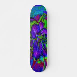Psychedelic Purple and Lime Green Lily Flower Skateboard