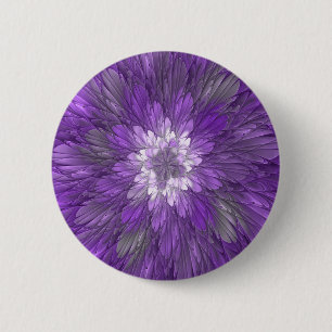 Psychedelic Purple Flower Abstract Fractal Art 6 Cm Round Badge