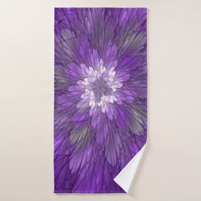 Psychedelic Purple Flower Abstract Fractal Art Bath Towel (Bath Towel)