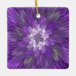 Psychedelic Purple Flower Abstract Fractal Art Ceramic Ornament