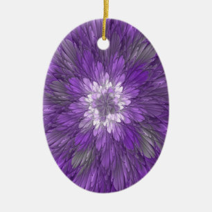 Psychedelic Purple Flower Abstract Fractal Art Ceramic Tree Decoration