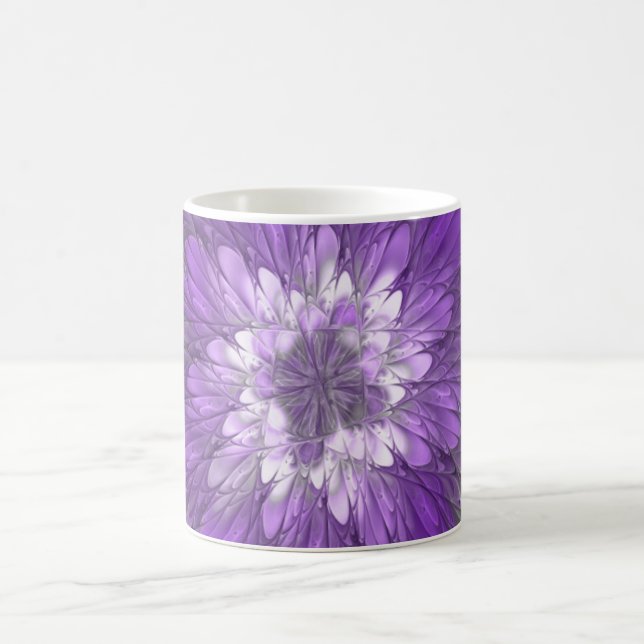 Psychedelic Purple Flower Abstract Fractal Art Coffee Mug (Center)
