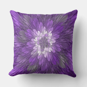 Psychedelic Purple Flower Abstract Fractal Art Cushion