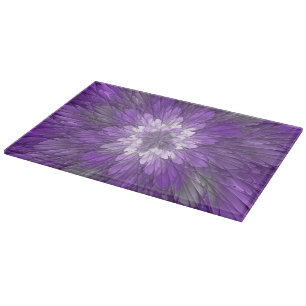 Psychedelic Purple Flower Abstract Fractal Art Cutting Board