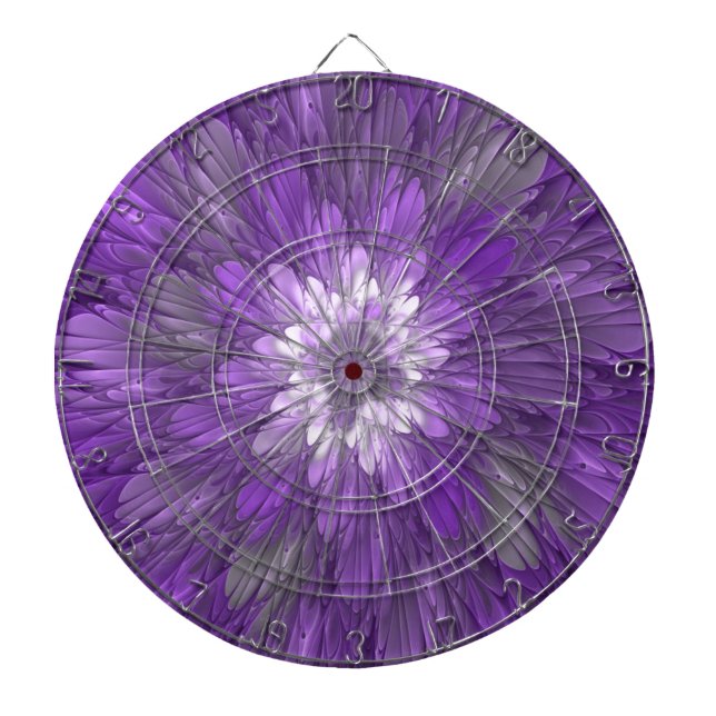 Psychedelic Purple Flower Abstract Fractal Art Dartboard (Front)
