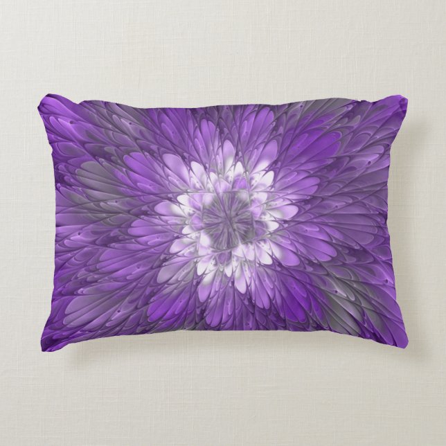 Psychedelic Purple Flower Abstract Fractal Art Decorative Cushion (Front)