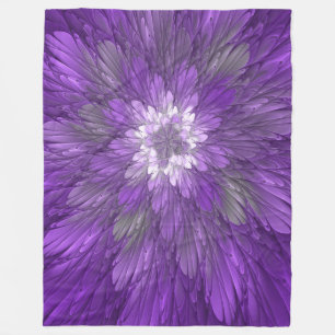 Psychedelic Purple Flower Abstract Fractal Art Fleece Blanket