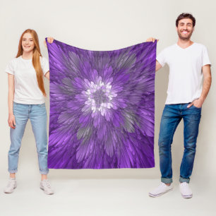 Psychedelic Purple Flower Abstract Fractal Art Fleece Blanket