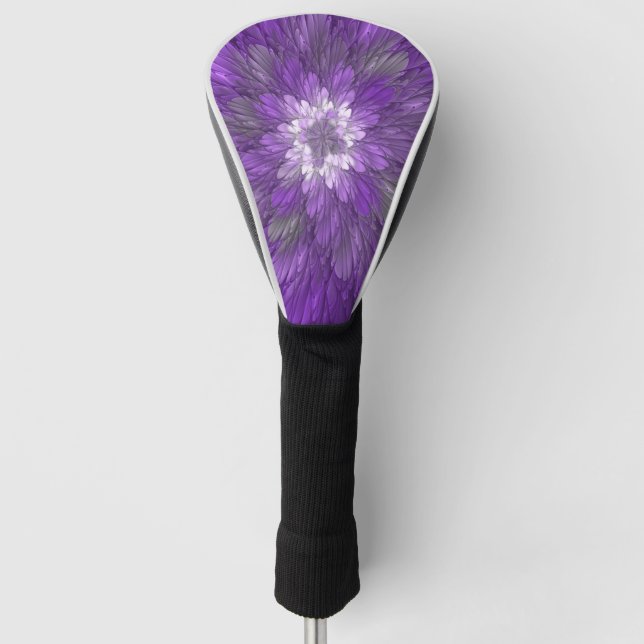 Psychedelic Purple Flower Abstract Fractal Art Golf Head Cover (Front)