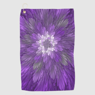Psychedelic Purple Flower Abstract Fractal Art Golf Towel