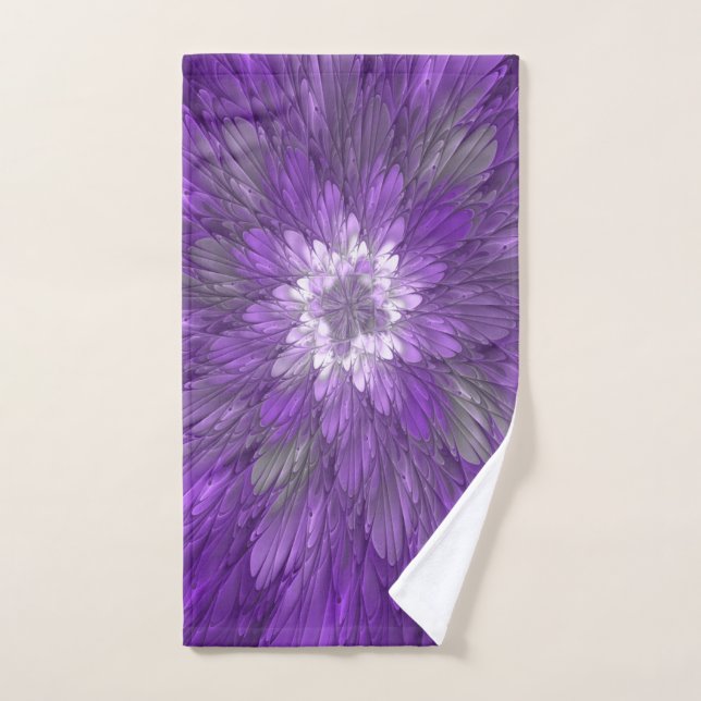Psychedelic Purple Flower Abstract Fractal Art Hand Towel (Hand Towel)