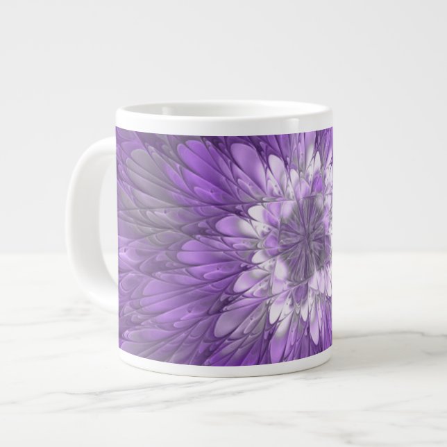 Psychedelic Purple Flower Abstract Fractal Art Large Coffee Mug (Front Left)