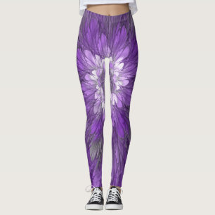 Psychedelic Purple Flower Abstract Fractal Art Leggings