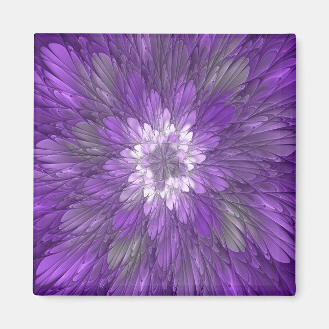 Psychedelic Purple Flower Abstract Fractal Art Magnet (Front)