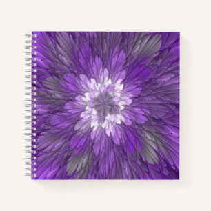 Psychedelic Purple Flower Abstract Fractal Art Notebook