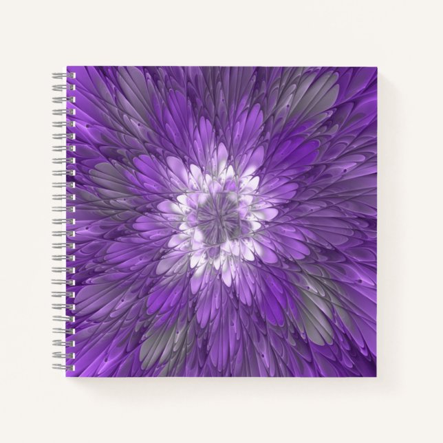 Psychedelic Purple Flower Abstract Fractal Art Notebook (Front)