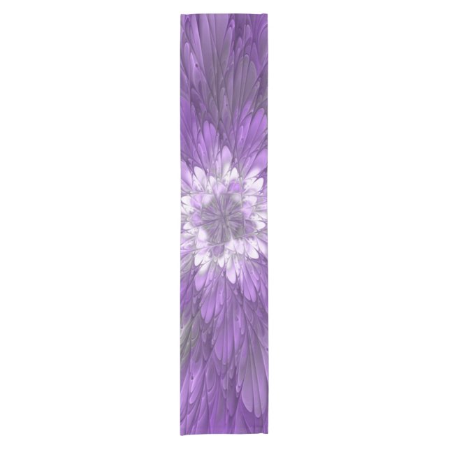 Psychedelic Purple Flower Abstract Fractal Art Short Table Runner (Front)