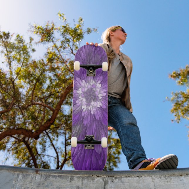 Psychedelic Purple Flower Abstract Fractal Art Skateboard (Outdoor 1)