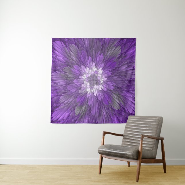 Psychedelic Purple Flower Abstract Fractal Art Tapestry (In Situ)