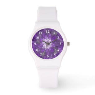 Psychedelic Purple Flower Abstract Fractal Art Watch