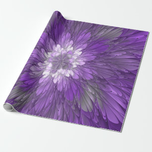 Psychedelic Purple Flower Abstract Fractal Art Wrapping Paper