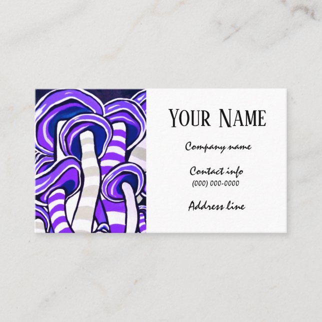 Psychedelic Purple Hippy Trippy Mushrooms Boho Business Card (Front)