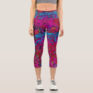 Psychedelic Purple Lily Flower Magenta Garden Capri Leggings