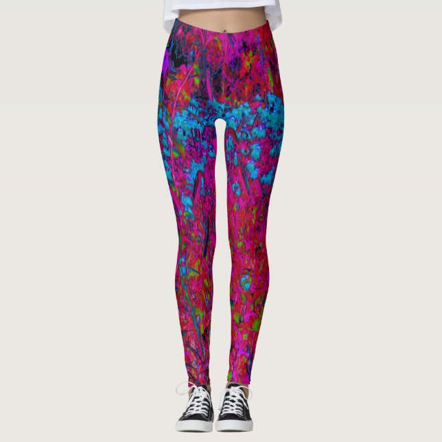 Psychedelic Purple Lily Flower Magenta Garden Leggings (Front)
