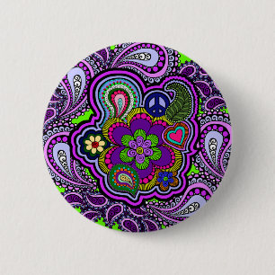 Psychedelic Purple Paisley Button