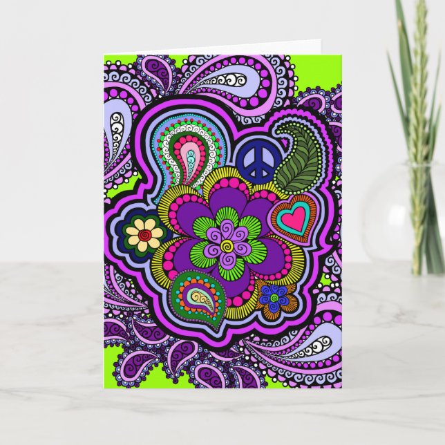 Psychedelic Purple Paisley Greeting Card (Front)