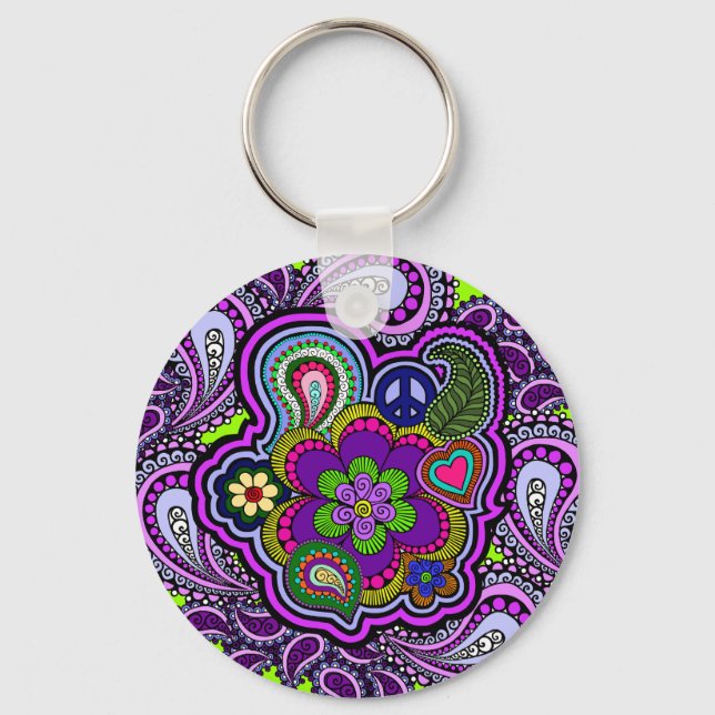 Psychedelic Purple Paisley Key Ring (Front)