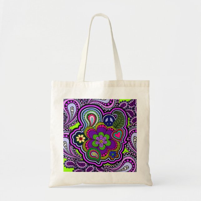 Psychedelic Purple Paisley Tote Bag (Front)