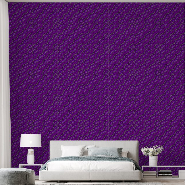 Psychedelic Purple Wavy Lines Wallpaper (Bedroom)