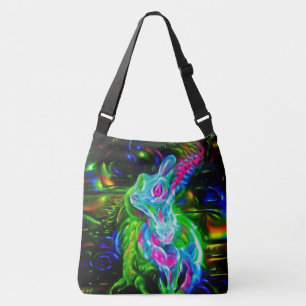 Psychedelic Rabbit Dragon in Neon Fantasy Crossbody Bag