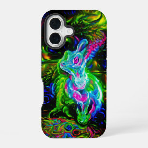 Psychedelic Rabbit Dragon in Neon Fantasy iPhone 16 Case