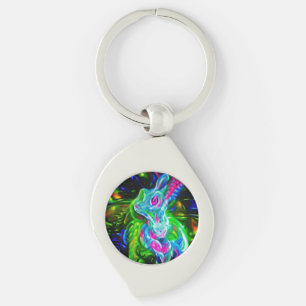 Psychedelic Rabbit Dragon in Neon Fantasy Key Ring