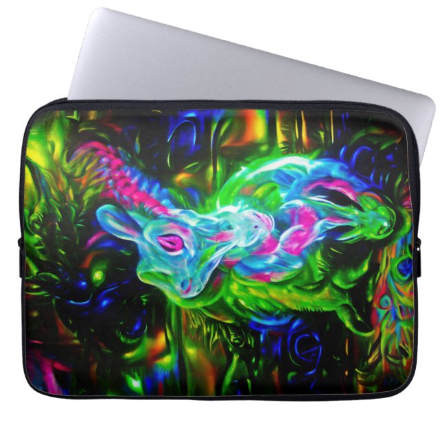 Psychedelic Rabbit Dragon in Neon Fantasy Laptop Sleeve (Front)