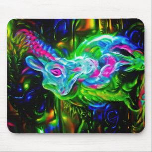 Psychedelic Rabbit Dragon in Neon Fantasy Mouse Mat